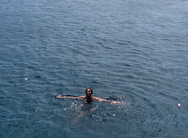 Mona swimming in the open ocean
